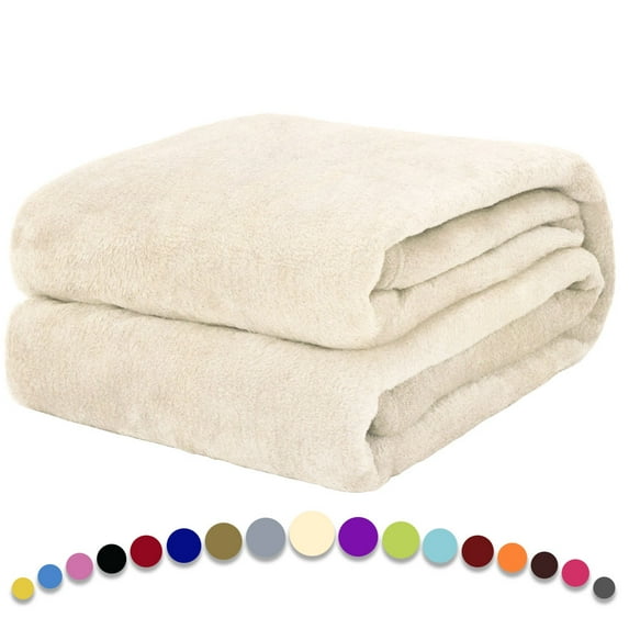 Howarmer Off-White Fuzzy Bed Blanket, King Size Soft Flannel Fleece Blankets, All Season Lightweight Warm Bed Throws, 90 x 108 Inch