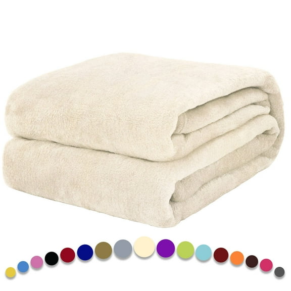 Howarmer Off-White Fuzzy Bed Blanket, Queen Size Soft Flannel Fleece Blankets, All Season Lightweight Warm Bed Throws, 90 x 90 Inch