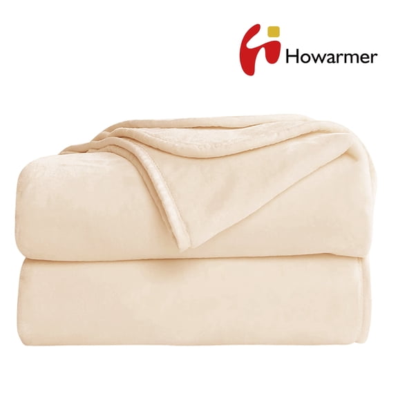 Howarmer Off-White Fuzzy Bed Blanket, Queen Size Soft Flannel Fleece Blankets, All Season Lightweight Warm Bed Throws, 90 x 90 Inch