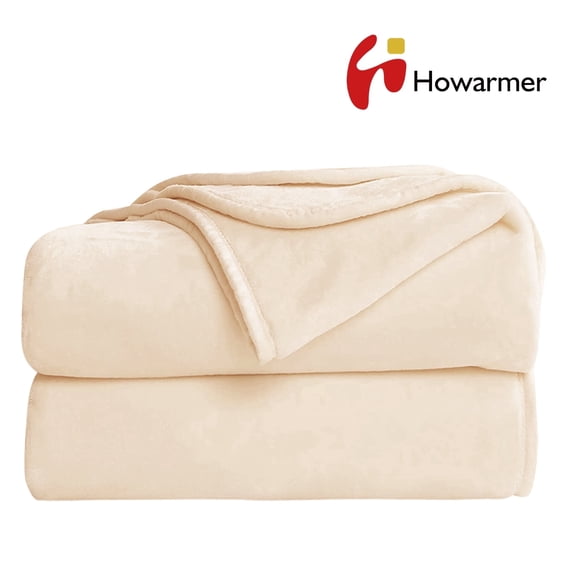 Howarmer Off-White Fuzzy Bed Blanket, Throw Twin Soft Flannel Fleece Blankets, All Season Lightweight Warm Bed Throws, 60 x 80 Inch