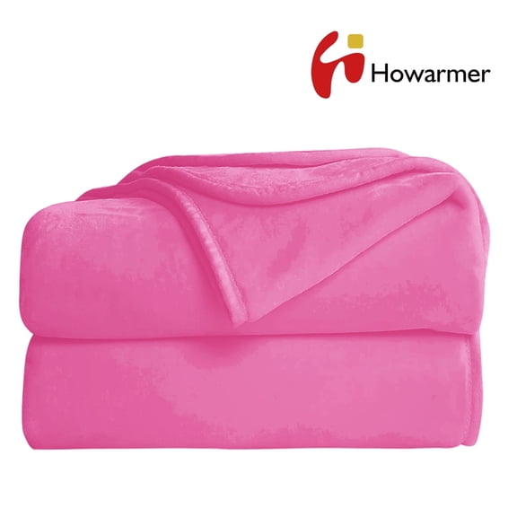 Howarmer Pink Fuzzy Bed Blanket, Queen Size Soft Flannel Fleece Blankets, All Season Lightweight Warm Bed Throws, 90 x 90 Inch