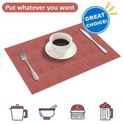 Howarmer Placemats, Washable Woven Vinyl Placemats, Heat-Resistant Placemats Stain Resistant Non-Slip PVC Table Mats, Dining Table Placemats for Christmas,Set of 4 ( 12x18 Inch, Red )