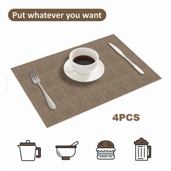 Howarmer Placemats Set of 4, Heat Resistant Non-Slip Place Mats for Dining Table, Washable Durable PVC Vinyl Woven Table Mats(Brown, 4)