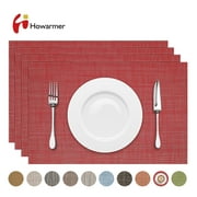 Howarmer Placemats, Woven Crossweave Placemat for Dining Table, PVC, Vinyl Kitchen Mat, Set of 4, 12 x 18 Inches, Red