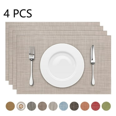 Astarin Placemats, Woven Crossweave Placemat for Dining Table, PVC Vinyl Kitchen Mat, Set of 4, 12x18 Inches, Beige