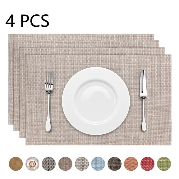 Astarin Placemats, Woven Crossweave Placemat for Dining Table, PVC Vinyl Kitchen Mat, Set of 4, 12x18 Inches, Beige