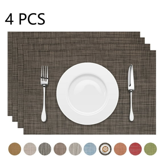 Astarin Placemats, Woven Crossweave Placemat for Dining Table, PVC Vinyl Kitchen Mat, Set of 4, 12x18 Inches, Black