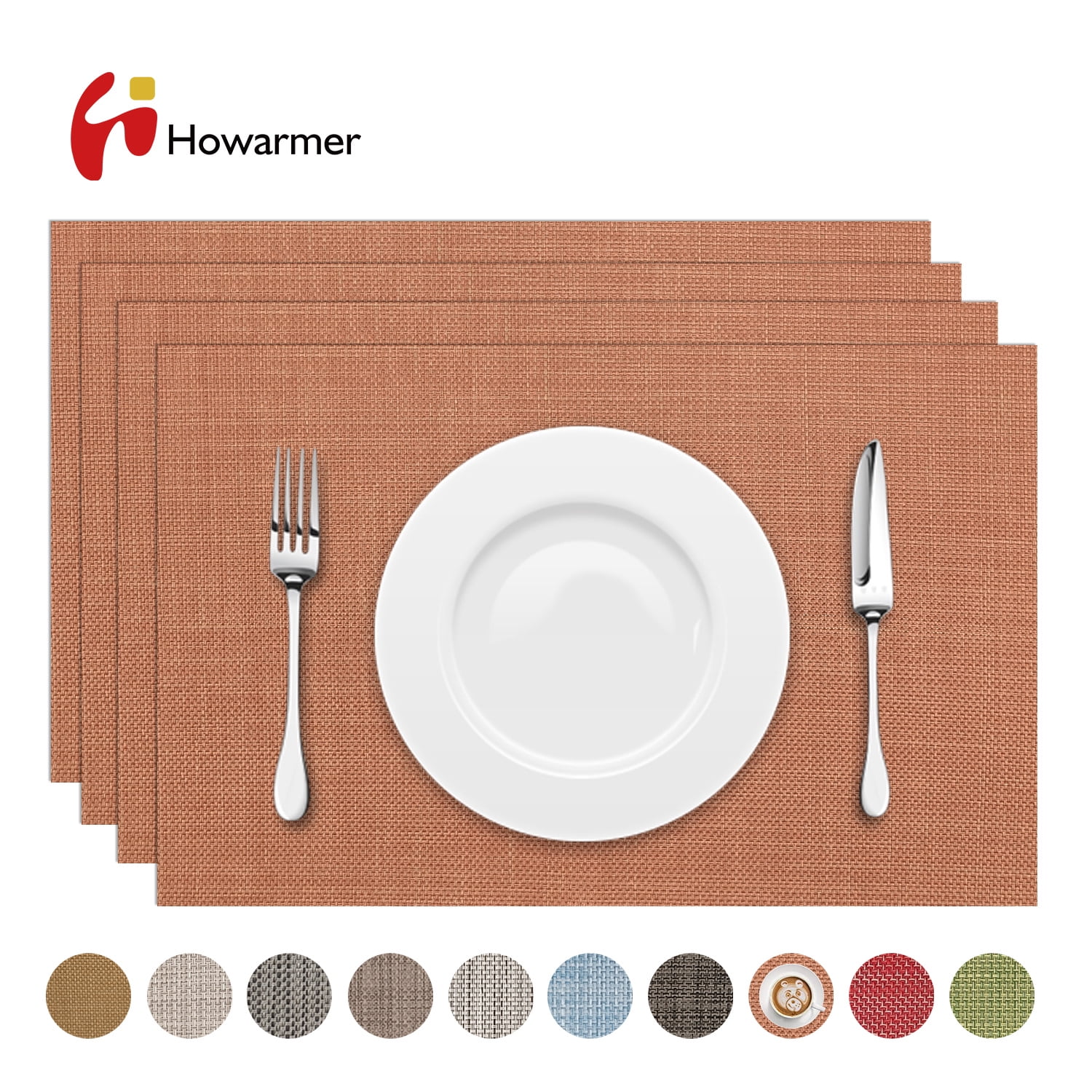 Howarmer Modern Washable Placemats, Woven Crossweave, PVC Vinyl, Set of