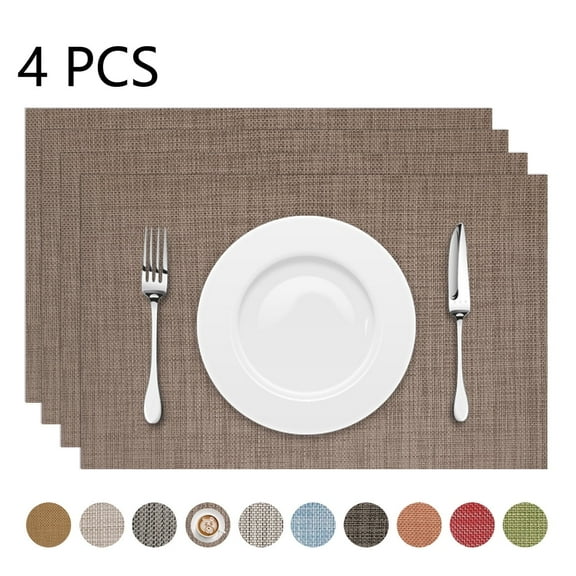 Astarin Placemats, Woven Crossweave Placemat for Dining Table, PVC Vinyl Kitchen Mat, Set of 4, 12x18 Inches, Brown