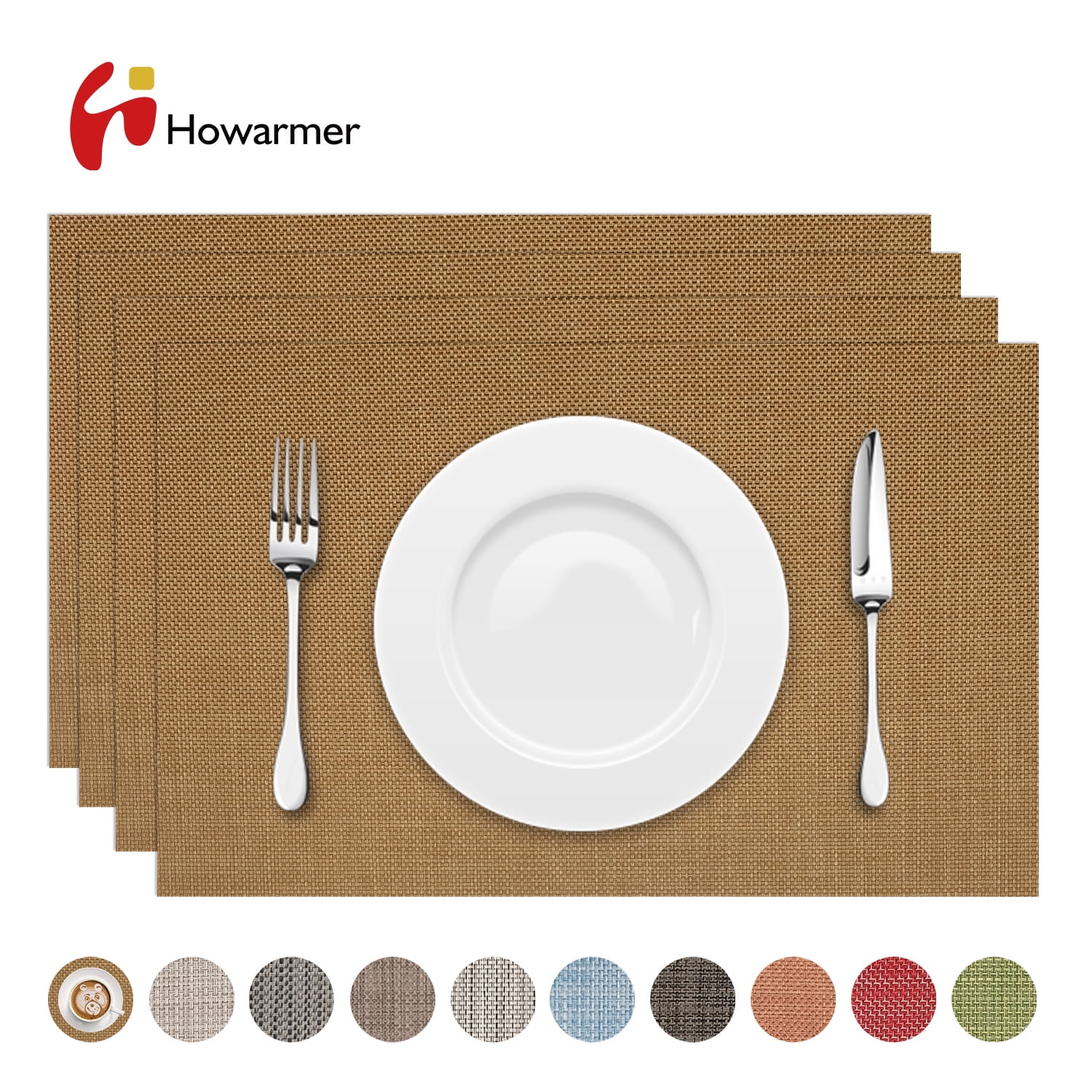 Howarmer Placemats, Woven Crossweave Placemat for Dining Table, PVC Vinyl Kitchen Mat, Set of 4