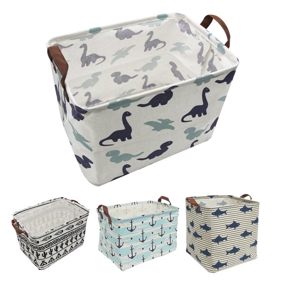 Howarmer Rectangular Storage Basket, Collapsible Laundry Basket, Waterproof Canvas PE Coating Large Storage Bins Gift Baskets for Children, Office, Bedroom, Clothes,Toys - Dinosaur