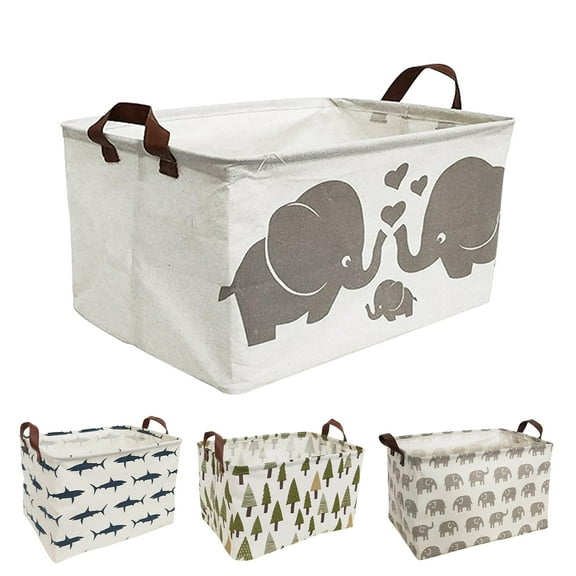 Howarmer Rectangular Storage Basket, Collapsible Laundry Basket, Waterproof Canvas PE Coating Large Storage Bins Gift Baskets for Children, Office, Bedroom, Clothes,Toys - Gray Elephants