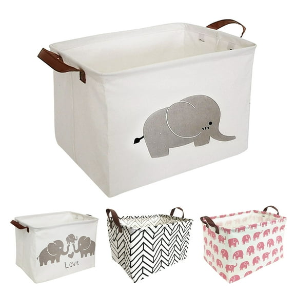 Howarmer Rectangular Storage Basket, Collapsible Laundry Basket, Waterproof Canvas PE Coating Large Storage Bins Gift Baskets for Children, Office, Bedroom, Clothes,Toys - Single Elephant