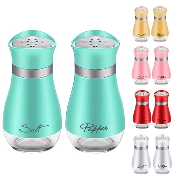 Astarin Salt and Pepper Shakers with Stainless Steel Lid and Refillable Glass Bottle for Kitchen Dining Cooking BBQ, Set of 2, Blue