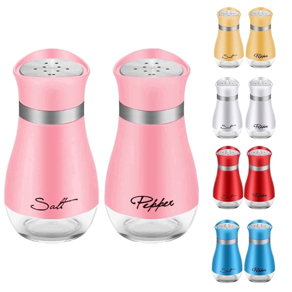 Astarin Salt and Pepper Shakers with Stainless Steel Lid and Refillable Glass Bottle for Kitchen Dining Cooking BBQ, Set of 2, Pink