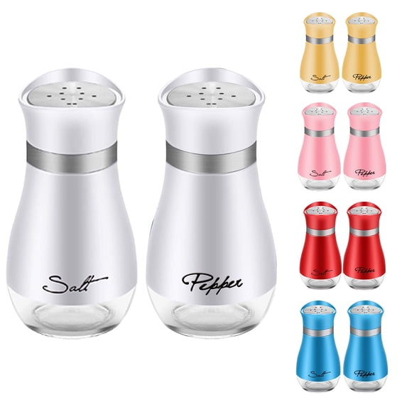 Astarin Salt and Pepper Shakers with Stainless Steel Lid and Refillable Glass Bottle for Kitchen Dining Cooking BBQ, Set of 2, White