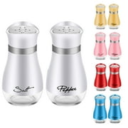 Howarmer Salt and Pepper Shakers with Stainless Steel Lid and Refillable Glass Bottle for Kitchen Dining Cooking BBQ, Set of 2, White