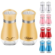 Howarmer Salt and Pepper Shakers with Stainless Steel Lid and Refillable Glass Bottle for Kitchen Dining Cooking BBQ, Set of 2, Yellow