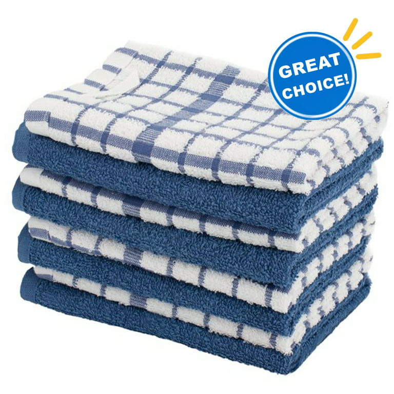 Howarmer Dish Towels for Kitchen, 100% Cotton Grid Dish Rags, Super Soft and Absorbent Dish Cloths, 8 Pack, Size: 12×12, Blue