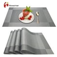 thumbnail image 1 of Howarmer Silver Black Rectangle Placemats for Dining Table, Washable Woven Vinyl Placemat Non-Slip Heat Resistant Kitchen PVC Table Mats Easy to Clean ( 4pcs Placemats, Silver Black ), 1 of 6