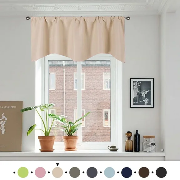 Howarmer Solid Color Polyester Valance Curtains with Rod Pocket ( Beige )