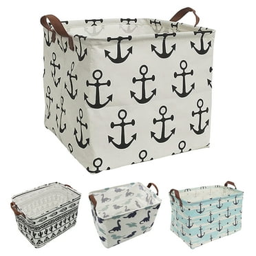 Howarmer Square Storage Basket, Collapsible Laundry Basket, Waterproof Canvas PE Coating Large Storage Bins Gift Baskets for Children, Office, Bedroom, Clothes,Toys - Black Anchor