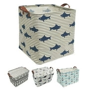 Howarmer Square Storage Basket, Collapsible Laundry Basket, Waterproof Canvas PE Coating Large Storage Bins Gift Baskets for Children, Office, Bedroom, Clothes,Toys - Blue Shark