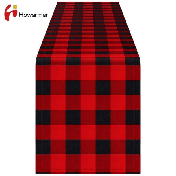 Howarmer Table Runner, 12 x 70 inch Red and Black Plaid Pattern Modern Table Runner for Family Dinner, Outdoor or Indoor Parties, Farmhouse, Thanksgiving, Christmas & Gathering