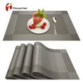 thumbnail image 1 of Howarmer Vinyl Woven Placemats for Dining Table, 12x18 Inch Rectangle Washable PVC Placemats Anti-Slip Heat Resistant Kitchen Table Mats Easy to Clean, Quick Drying - Set of 4, Silver Gray, 1 of 6