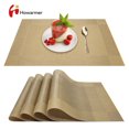 thumbnail image 1 of Howarmer Vinyl Woven Placemats for Dining Table, 12x18 Inch Rectangle Washable PVC Placemats Anti-Slip Heat Resistant Kitchen Table Mats Easy to Clean, Quick Drying - Set of 4, Gold, 1 of 6