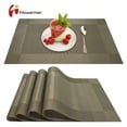 thumbnail image 1 of Howarmer Vinyl Woven Placemats for Dining Table, 12x18 Inch Rectangle Washable PVC Placemats Anti-Slip Heat Resistant Kitchen Table Mats Easy to Clean, Quick Drying - Set of 4, Champagne, 1 of 6