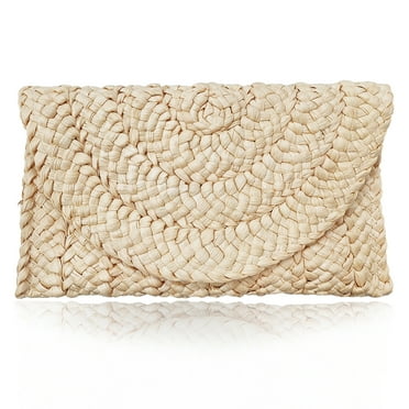 Howarmer Women's Natural Straw Woven Envelope Clutch Handbag, Beige