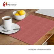 Howarmer Woven Placemats for Dining Table, Wipe Clean Vinyl Placemats Table Pad, Heat Resistant Anti-Slip Table Mats for Table Decor,Christmas,Set of 4, Red