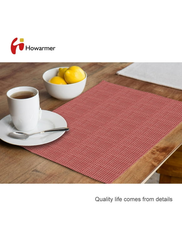 Howarmer Woven Placemats for Dining Table, Wipe Clean Vinyl Placemats Table Pad, Heat Resistant Anti-Slip Table Mats for Table Decor,Christmas,Set of 4, Red