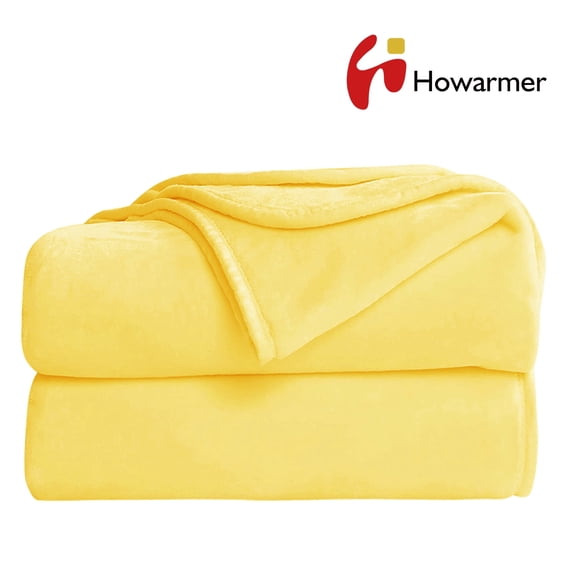 Howarmer Yellow Fuzzy Bed Blanket, Queen Size Soft Flannel Fleece Blankets, All Season Lightweight Warm Bed Throws, 90 x 90 Inch