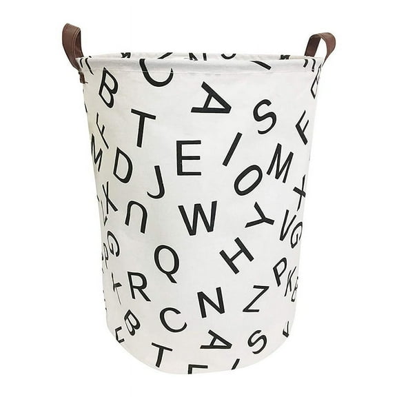 Howarmer bin with Handle - Large Waterproof Cotton Linen Storage Basket, Collapsible & Convenient Home Organizer Containers for s s, Clothing ( Black Letter )