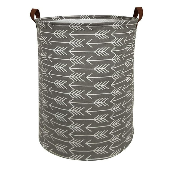 HowarmerLarge Storage Baskets, 19.7"H x 15.7"D Waterproof Gray Laundry Baskets, Collapsible Canvas Basket for Storage Bin for s Room, Organizer, Home Decor, Hamper( Round - Grey Arrows )