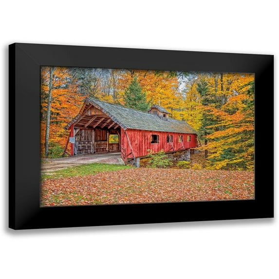 Howarth, Gail 24x17 Black Modern Framed Museum Art Print Titled - Loon Song Covered Bridge