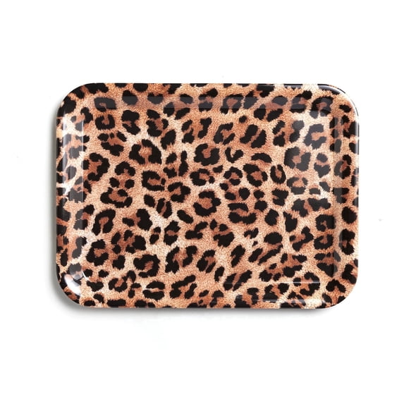 Howayme Melamine Plastic Serving Tray, 12.9"x9.6" Large Shatterproof Decorative Food Tray for Restaurant, Parties, Kitchen & Outdoor Use, Brown Leopard Pattern