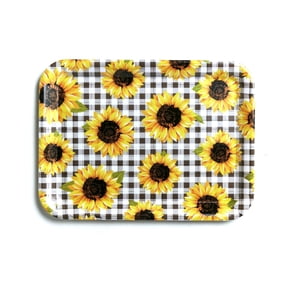 Howayme Melamine Plastic Serving Tray, 12.9"x9.6" Large Shatterproof Decorative Food Tray for Restaurant, Parties, Kitchen & Outdoor Use, Checkered Sunflower Pattern
