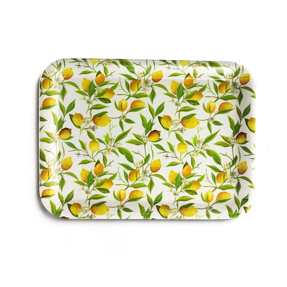 Howayme Melamine Plastic Serving Tray, 12.9"x9.6" Large Shatterproof Decorative Food Tray for Restaurant, Parties, Kitchen & Outdoor Use, Lemon Leaves Pattern