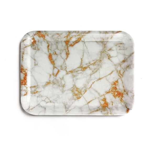 Howayme Melamine Plastic Serving Tray, 12.9"x9.6" Large Shatterproof Decorative Food Tray for Restaurant, Parties, Kitchen & Outdoor Use, White Marble Pattern