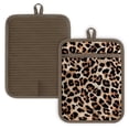 thumbnail image 1 of Howayme Ribbed Cotton Pot Holders 2-Pack Set, Leopard Printed, Heat Resistant Soft Silicone Pot Holders for Kitchen, Non-Slip Hot Pads with Hanging Loop for Housewarming Gift, 7"x9", 1 of 5