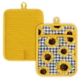 thumbnail image 1 of Howayme Ribbed Cotton Pot Holders 2-Pack Set, Sunflower Printed, Heat Resistant Soft Silicone Pot Holders for Kitchen, Non-Slip Hot Pads with Hanging Loop for Housewarming Gift, 7"x9", 1 of 5