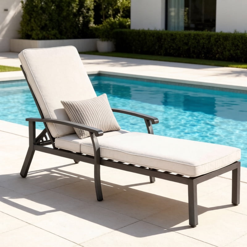 Howcool 1-Piece Outdoor Chaise Lounge with Adjustable Backrest, Patio Aluminium Lounge Chair with Cushion