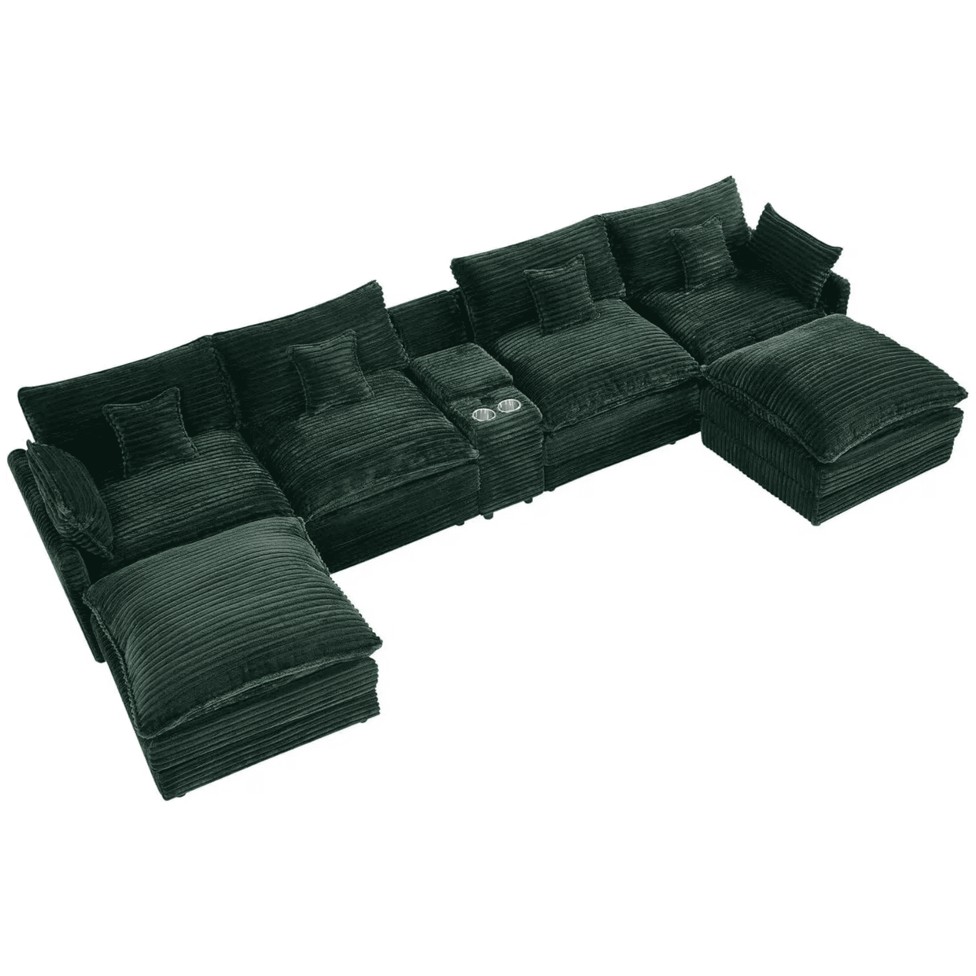 Howcool 145" U Shaped Cloud Couch Modular Sectional Couches for Living Room,Comfy Fluffy Corduroy Oversized Cloud Sectional Couch Large 6 Seat Sectionals Sofa Set Central Console USB Port,Green