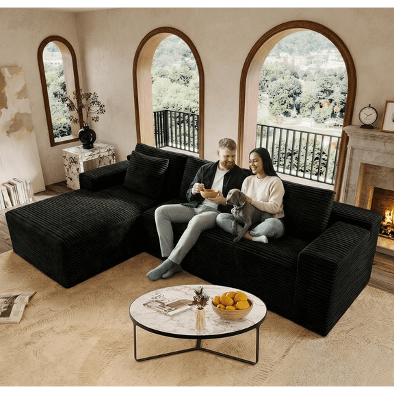 Howcool 104" Cloud Sectional Sofa, Oversized Boneless Modular L-Shaped Couch with Deep Seat & Oversized Chaise, Memory Foam Compression Sofa, No Assembly for Living Room Apartment,Black