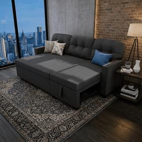Howcool 82" Sectional Sofa Bed, L-Shaped Sleeper Pull Out Couch with Storage Chaise & USB Charging Ports, Linen Fabric for Small Apartment Living Room,Dark Grey