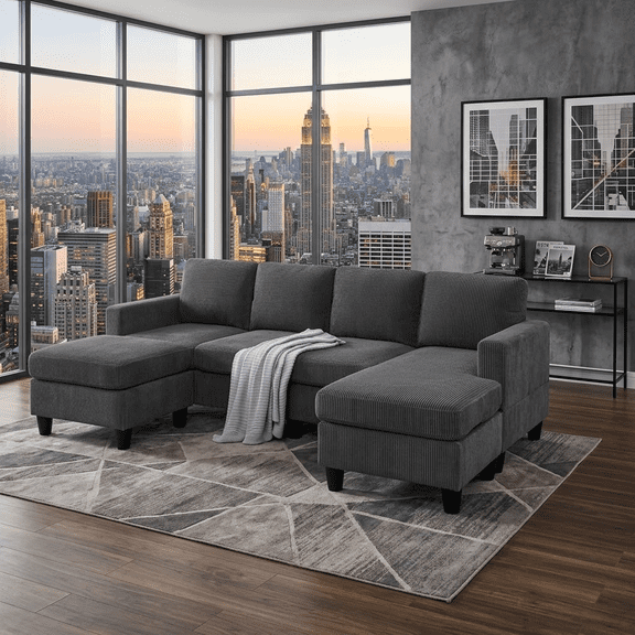 Howcool Cloud Couch Modular Sectional Sofa 6 Seat 101" U Shaped Convertible Couch Chenille Thick Cushion with 2 Storage Ottomans Washable Removable Cover for Living Room,Gray