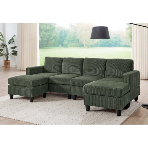 Howcool Cloud Couch Modular Sectional Sofa 6 Seat 101" U Shaped Convertible Couch Chenille Thick Cushion with 2 Storage Ottomans Washable Removable Cover for Living Room,Green